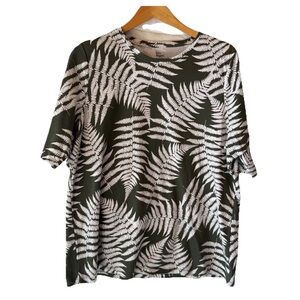 KIM ROGERS Perfectly Soft 100% Cotton Tee XL Fern Print Short Slv Straight Hem